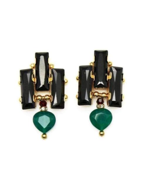 Other Designers Deco 24K Gold Plated Green Onyx Drop Earrings
