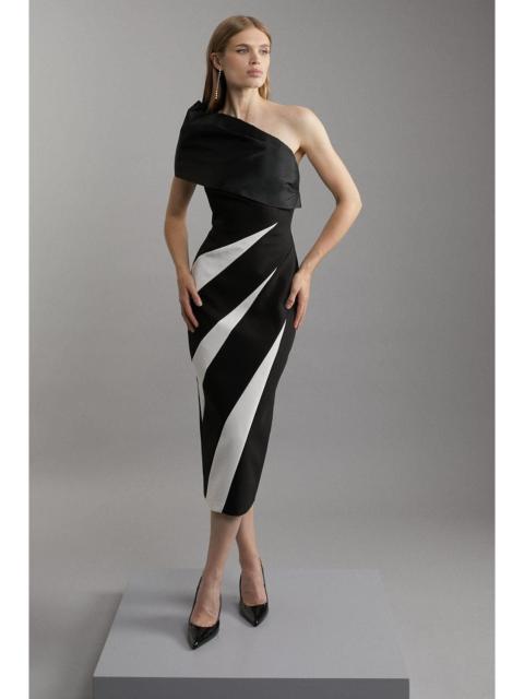 KAREN MILLEN Clean Tailored Taffeta One Shoulder Panel Midi Dress