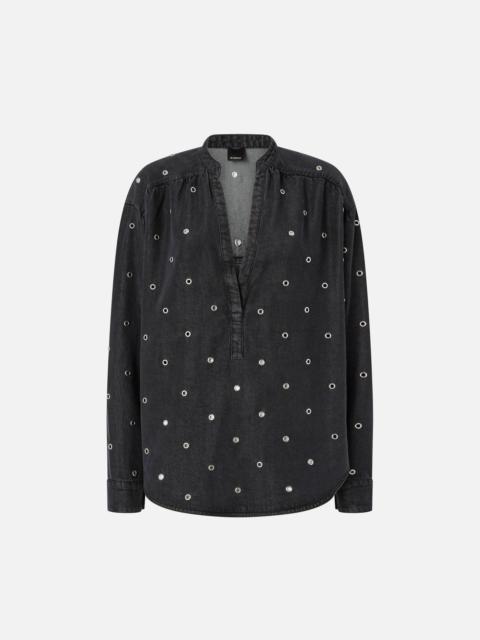 PINKO DARK DENIM BLOUSE WITH EYELETS