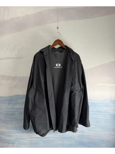 BALENCIAGA Balenciaga Black Distressed Layered-Look Shirt with Double-Ring Embroidery
