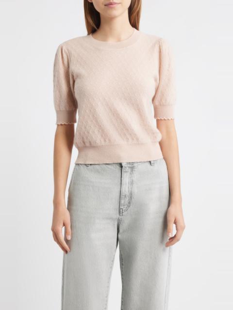 FRAME FRAME Puff Sleeve Pointelle Cashmere Sweater in Pink Sand at Nordstrom
