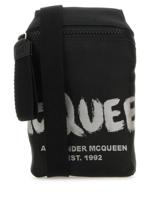 Alexander Mcqueen Man Black Fabric Mcqueen Graffiti Crossbody Bag