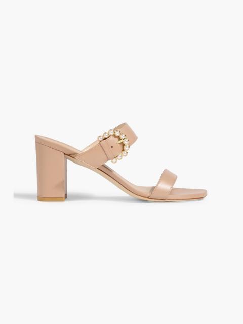 Stuart Weitzman Piper 75 faux pearl-embellished leather mules