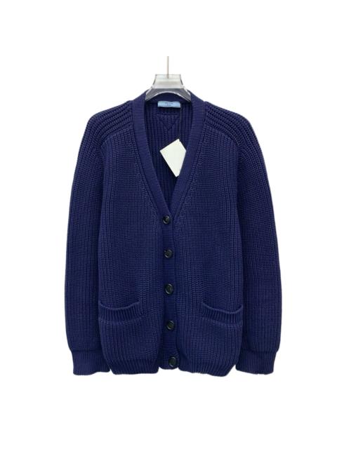 Prada Prada 2023 Cotton V Single-Breasted Long Sleeve Knit Cardigan Jacket Navy Blue