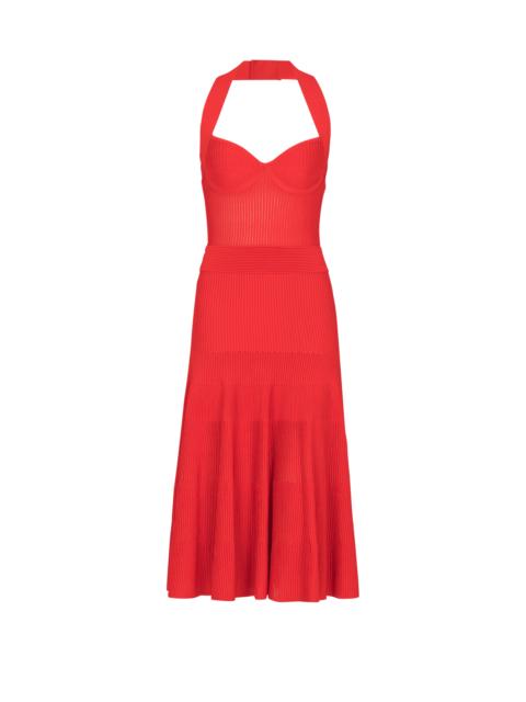 Balmain Halterneck pleated knit midi dress