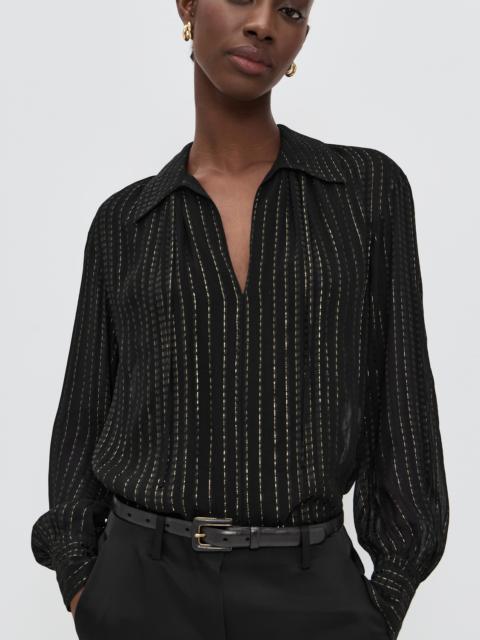 Vince Gathered Metallic Stripe Blouse