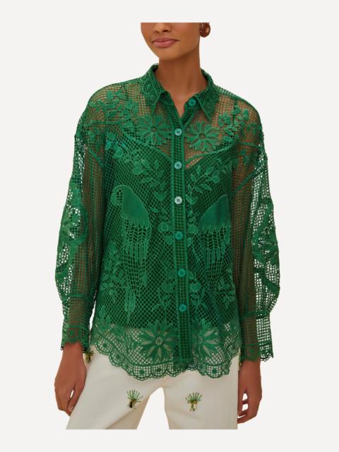 FARM RIO Green Landscape Guipure Shirt