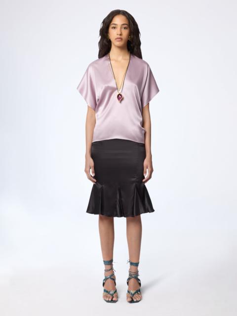 NINA RICCI Mauve V-Neck Silk Satin Top