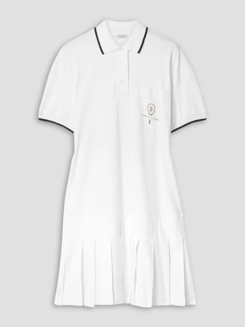 Brunello Cucinelli Tennis pleated embroidered cotton-jersey mini dress