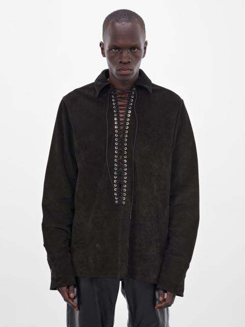 LUDOVIC DE SAINT SERNIN Black Suede Lace-Up Shirt