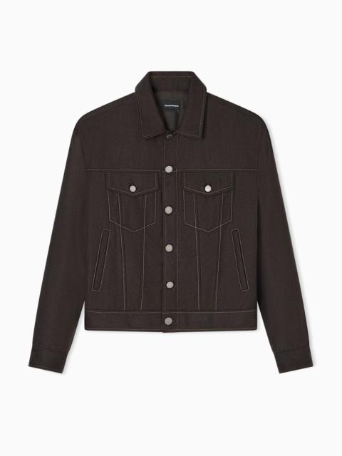 EMPORIO ARMANI DENIM-EFFECT VIRGIN WOOL FLANNEL BLOUSON