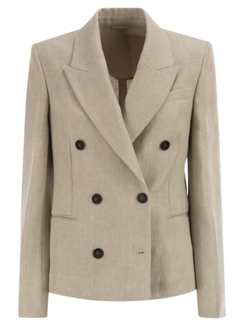Brunello Cucinelli Brunello Cucinelli Women Double-Breasted Jacket In Linen And Cotton With Chevron Pattern