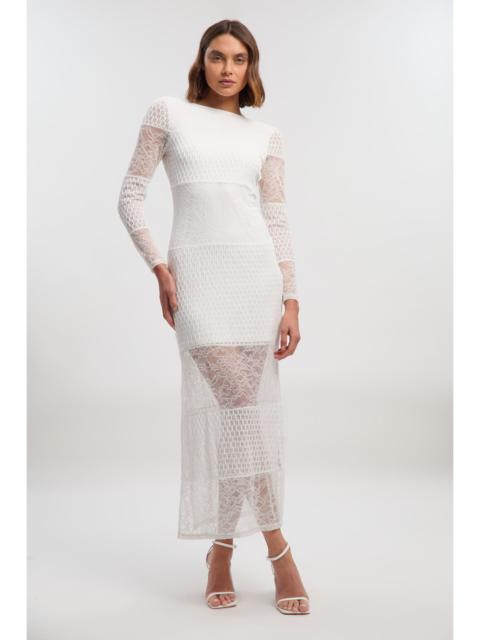 KAREN MILLEN Lace Textured Low Back Long Sleeve Midi Dress