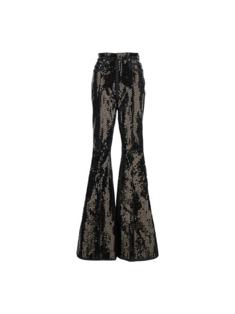 Rick Owens 'bolan' Black Flared Rhinestoned Jeans With Wide Leg In Denim Woman