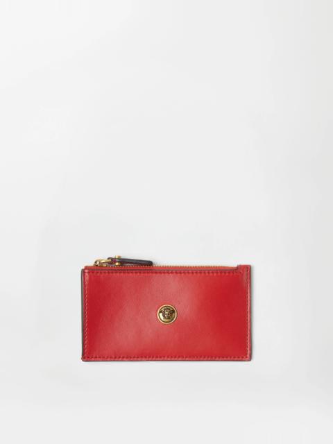 VERSACE Emblème Leather Zip Card Holder