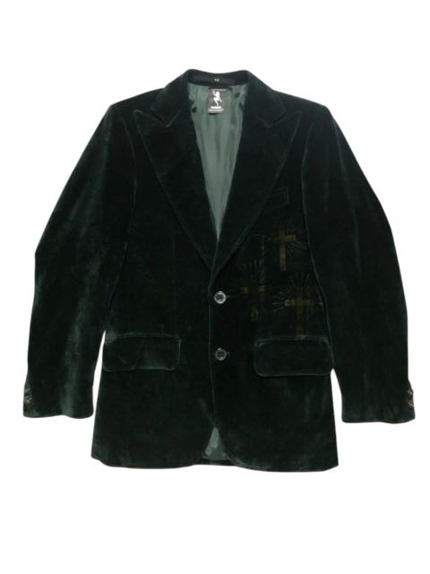 N.Hoolywood N.HoolyWood Green Velvet Blazer Design Cross Printed