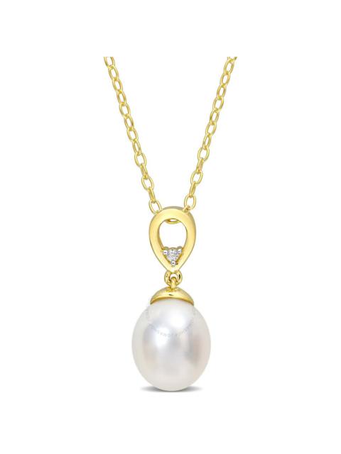 Other Designers AMOUR 8-9mm South Sea Cultured Pearl and White Topaz Drop Pendant with Chain In Yellow Plated Sterli