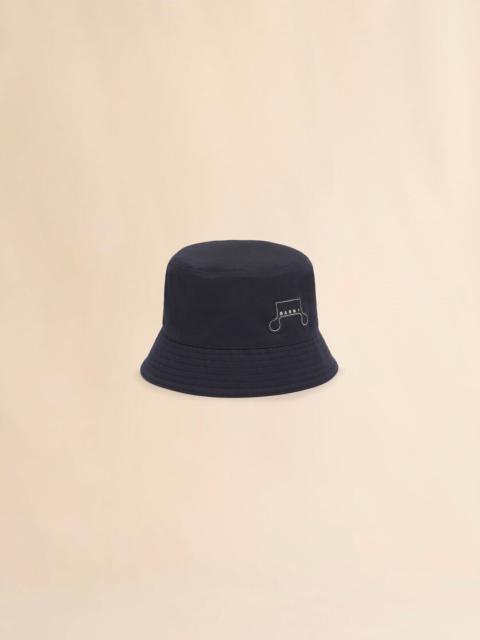 Marni DEEP BLUE ORGANIC GABARDINE BUCKET HAT WITH TRUNKAROO PATCH