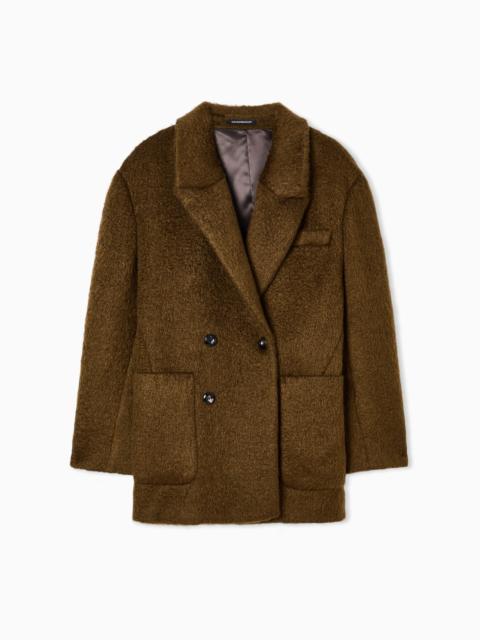 EMPORIO ARMANI DOUBLE-BREASTED PEA COAT IN A WOOL-BLEND MOHAIR