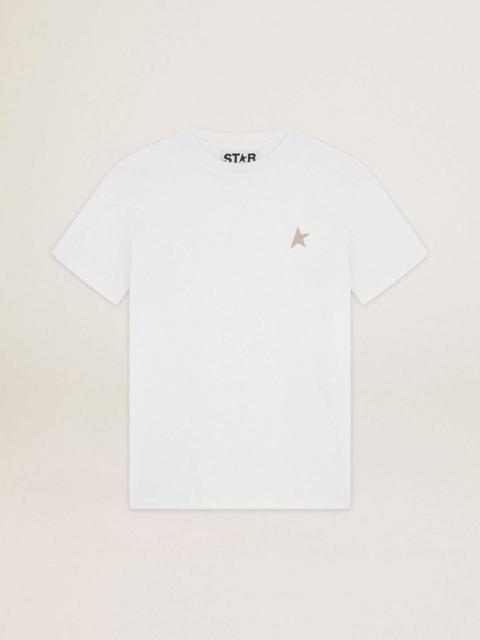 Golden Goose White Star Collection T-shirt with star in gold glitter on the front