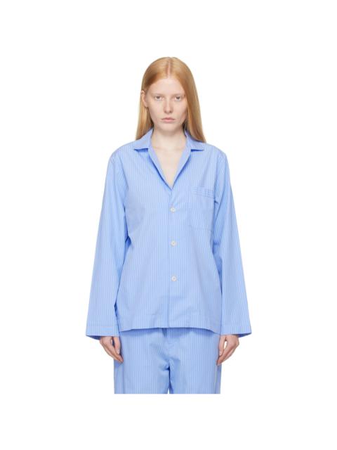 TEKLA Blue Poplin Long-Sleeved Pyjama Shirt