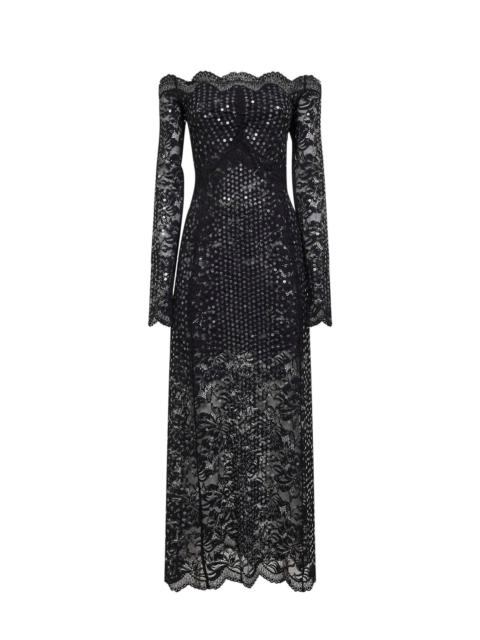rabanne Rabanne Women Black Embroidered-Sequins Stretch Lace Midi Dress