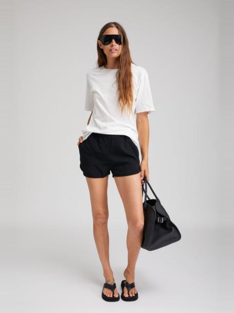SPRWMN BLACK CREPE DOLPHIN SHORTS