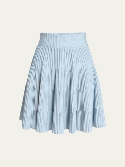 Balmain Pleated Knit Flare Mini Skirt