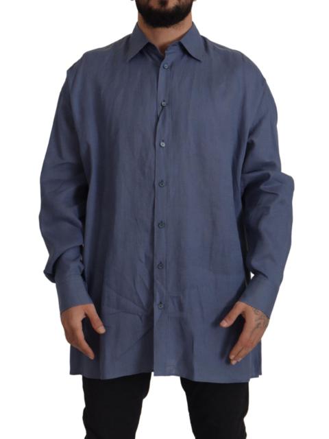 Dolce & Gabbana Dark Blue Linen Slim Fit Formal Men Shirt