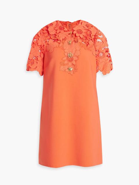 Oscar de la Renta Embellished guipure lace-paneled wool-blend mini dress