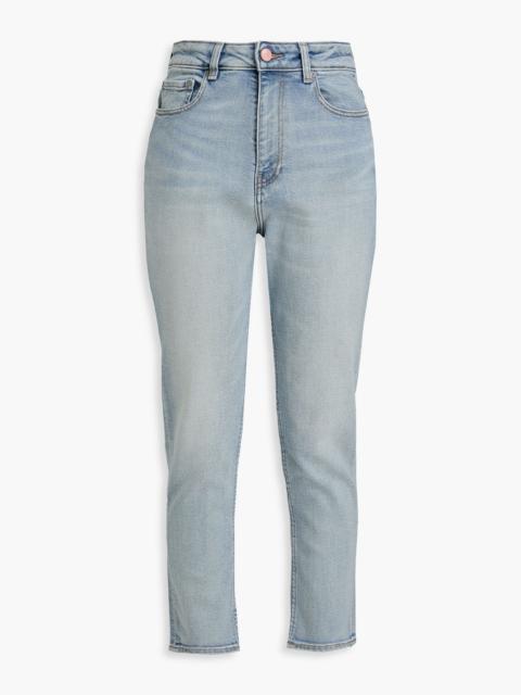 GANNI Cropped faded high-rise slim-leg jeans