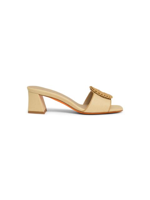 Santoni Women's beige raffia mid-heel sandal
