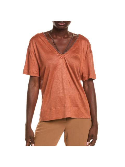 Brunello Cucinelli Brunello Cucinelli Rust Silk Blend Beaded Top