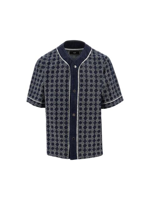AMIRI MA QUAD JACQUARD DENIM BASEBALL SHIRT