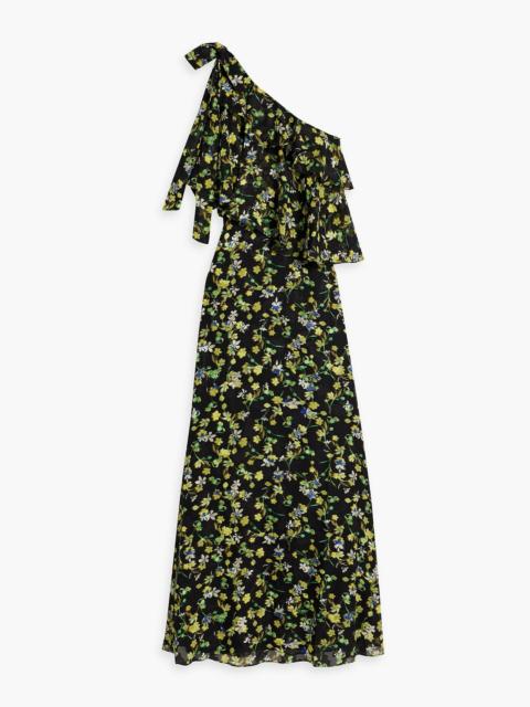 Other Designers One-shoulder ruffled floral-print fil coupé chiffon maxi dress