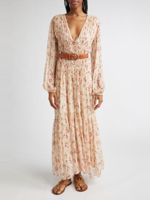 Isabel Marant Étoile Isabel Marant Étoile Briane Floral Plunge Neck Tie Waist Maxi Dress in Beige at Nordstrom