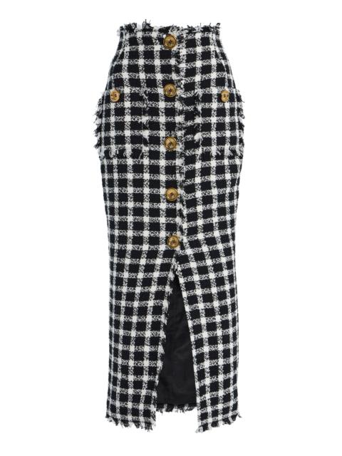 Balmain Long Gingham Tweed Skirt black/white