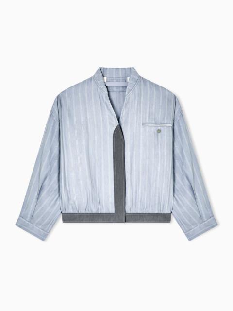 GIORGIO ARMANI PINSTRIPED, SILK AND LINEN BLOUSON