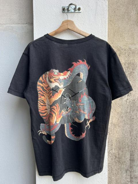 Vintage Eastern Art Motifs Tiger and Dragon Big Print Tee