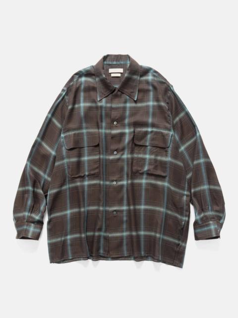 YOKE Rayon Wool Ombre Plaid Wpocket Shirt Brown