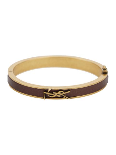 SAINT LAURENT Saint Laurent Women Brown And Gold Colored Bracelt With Cassandre In Metal And Leather Woman