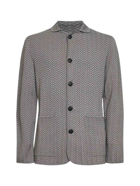 GIORGIO ARMANI Giorgio Armani Men Grey Asv Chevron Ottoman Viscose Blend Jacket
