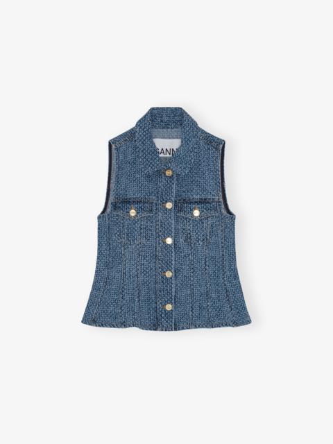 GANNI BLUE FLUFFY DENIM FITTED TOP