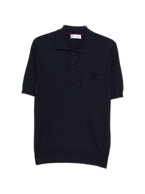 Brunello Cucinelli Brunello Cucinelli Men Blue Polo Shirt With Woven Pattern