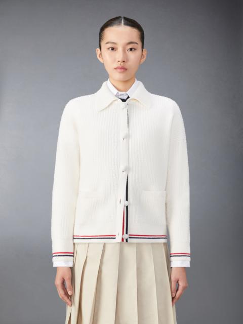Thom Browne Merino Wool Brushed Tuck Stitch Polo Cardigan