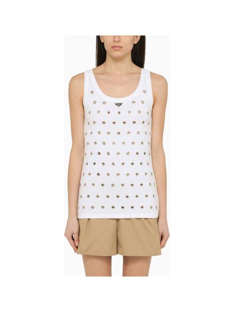 White Cotton Tank Top With Eyelets