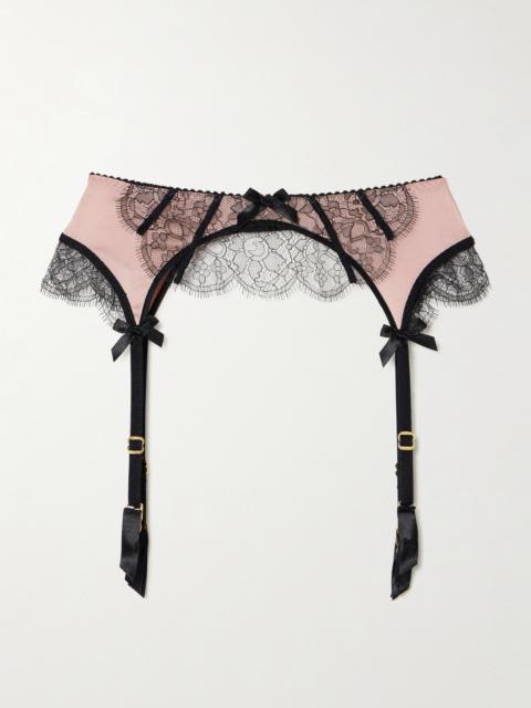 Agent Provocateur Sammi Bow-embellished Leavers Lace-trimmed Stretch Silk-satin Suspenders
