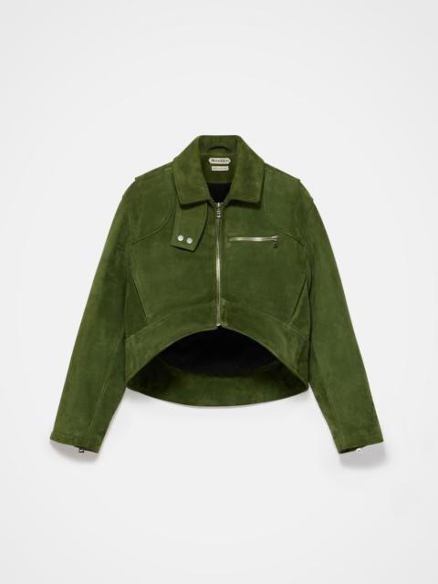 JW Anderson WOMENS CURVED HEM CROPPED BIKER JACKET IN KHAKI