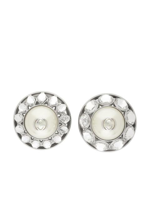 GUCCI Silver Crystal & Pearl Interlocking G Earrings