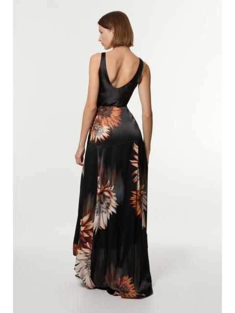 KAREN MILLEN Viscose Satin Printed Panelled Train Maxi Skirt